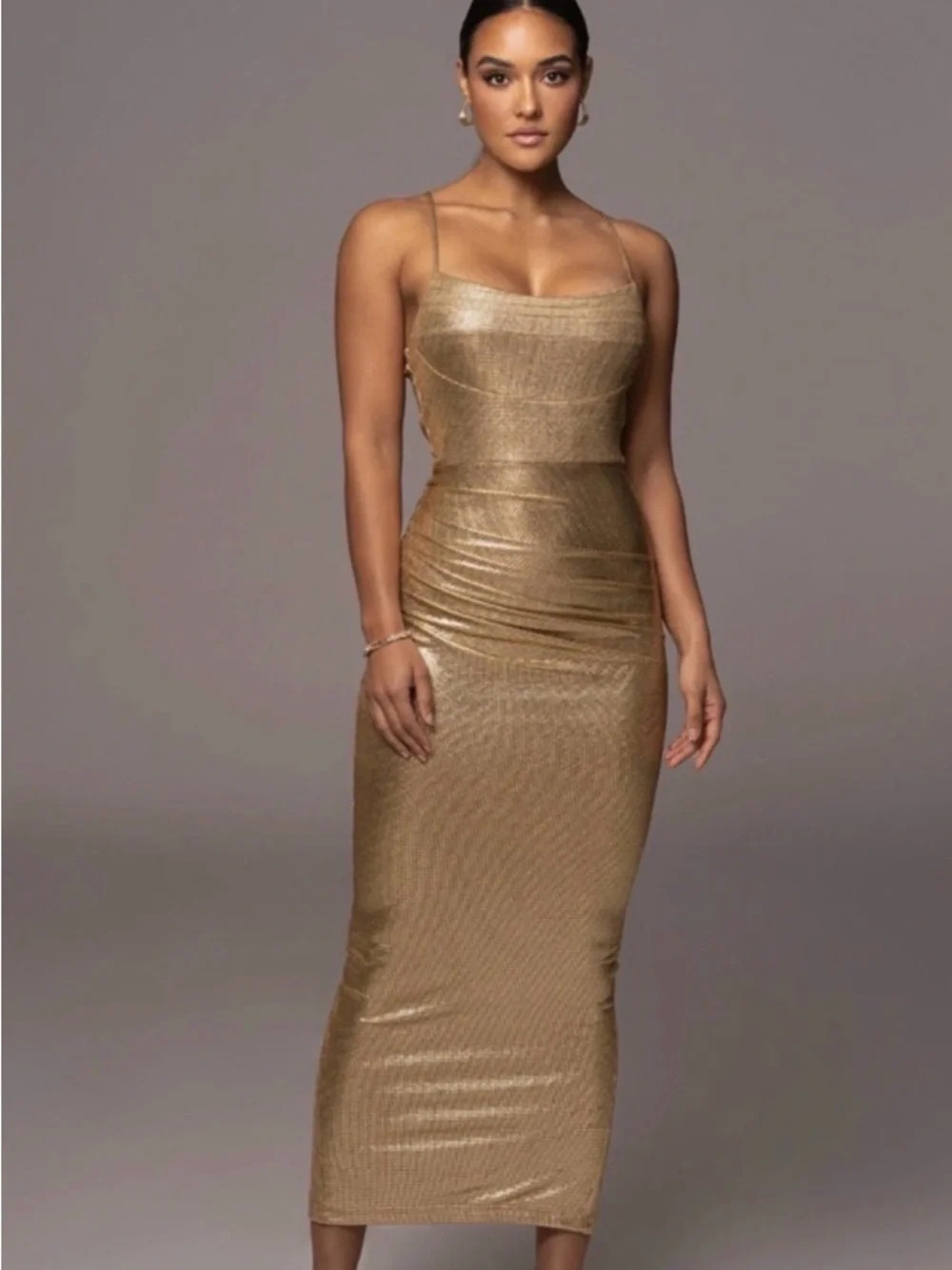 JLUXLABEL Metallic Gold Spaghetti-Strap Maxi Dress - Picture 1 of 4